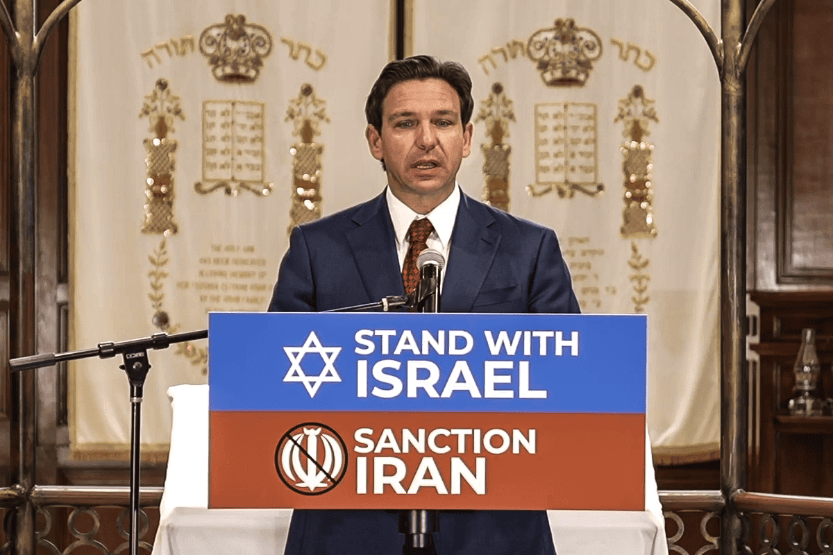 Gov. Ron DeSantis announces proposal for heightened sanctions against Iran after Hamas terror attacks on Israel, Surfside, Fla., Oct. 10, 2023. (Video/Gov. Ron DeSantis' office)
