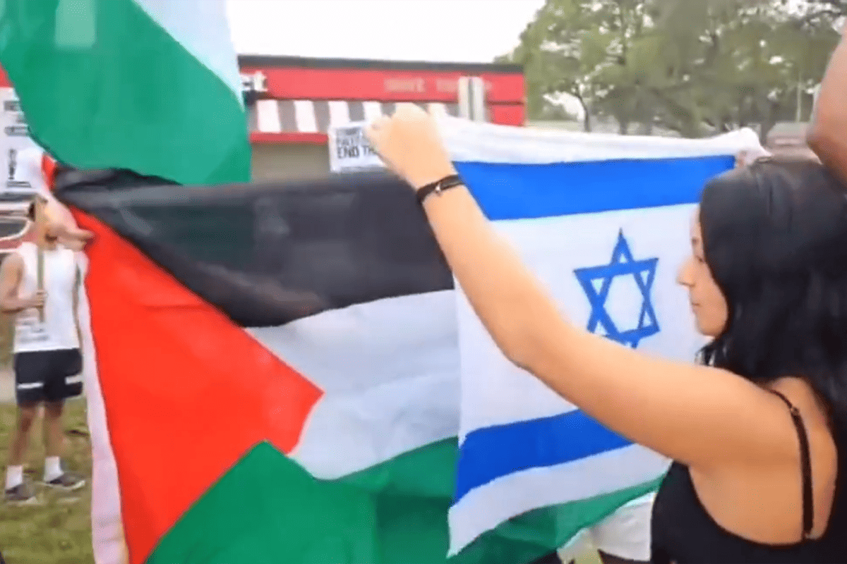 Dueling rallies over Israel-Hamas conflict in Tampa, Fla., Oct. 8, 2023. (Video obtained from UHN Plus, X)