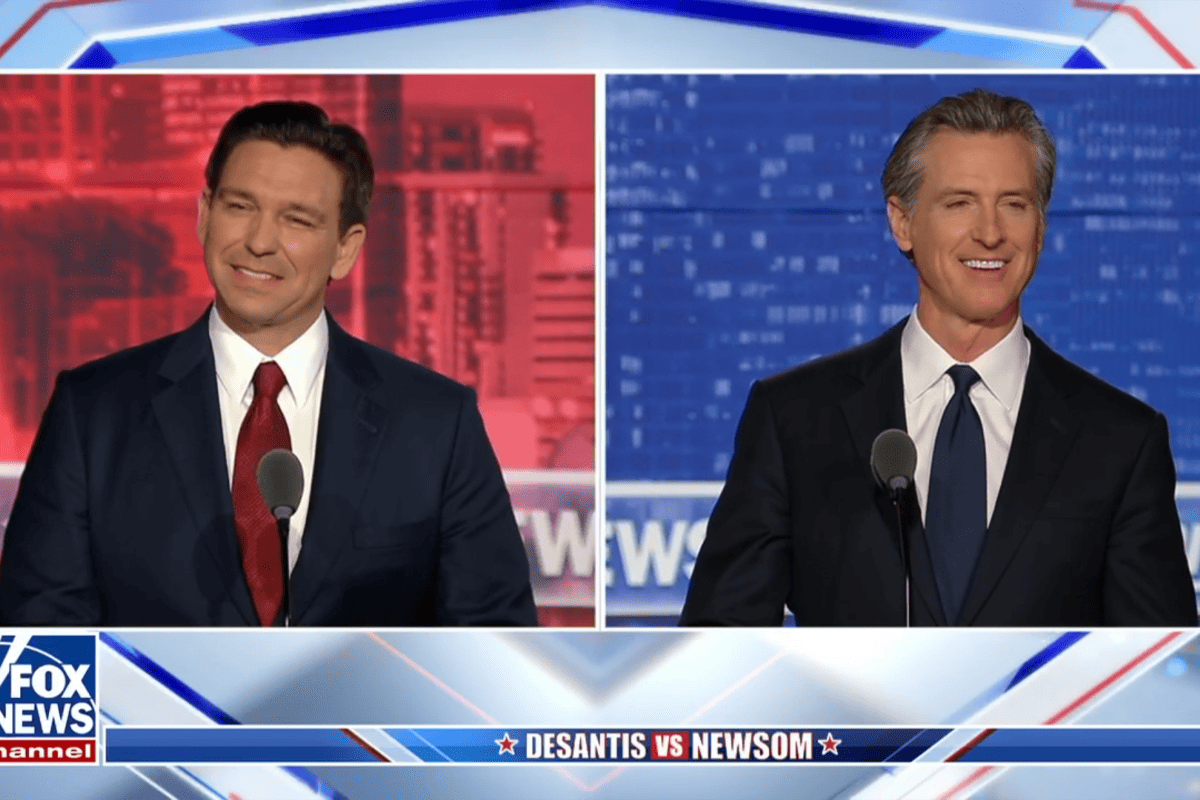 Florida Gov. Ron DeSantis and California Gov. Gavin Newsom debate, Nov. 30, 2023. (Video/Fox News)