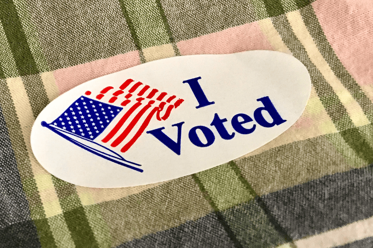 "I Voted" sticker, April 19, 2020. (Photo/Dan Dennis, Unsplash)