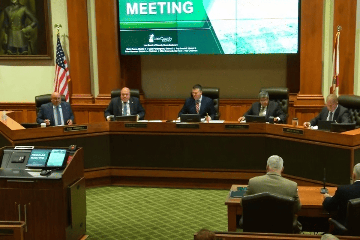 Lee County Board of County Commissioners meeting in Fort Myers, Fla., Nov. 7, 2023. (Video/Lee County)