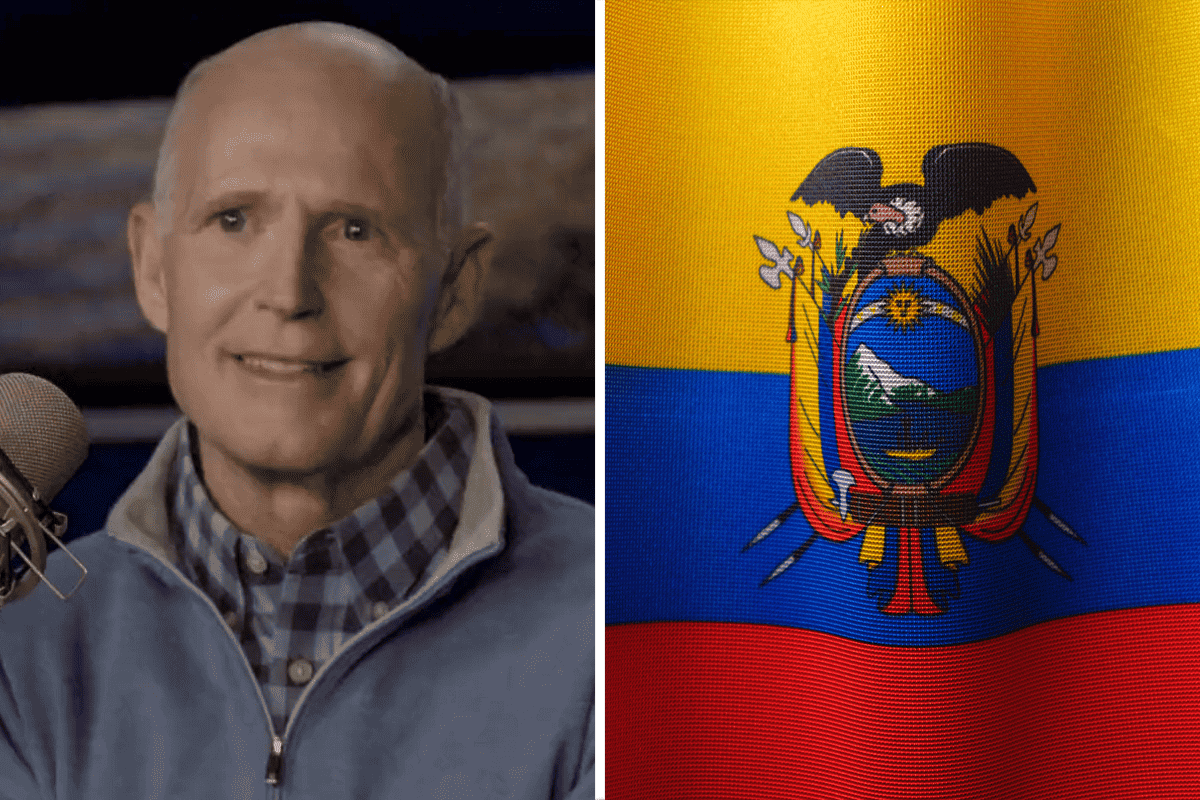 Sen. Rick Scott, and the flag of Ecuador. (Photos/Sen. Rick Scott; Engin Akyurt, Unsplash)