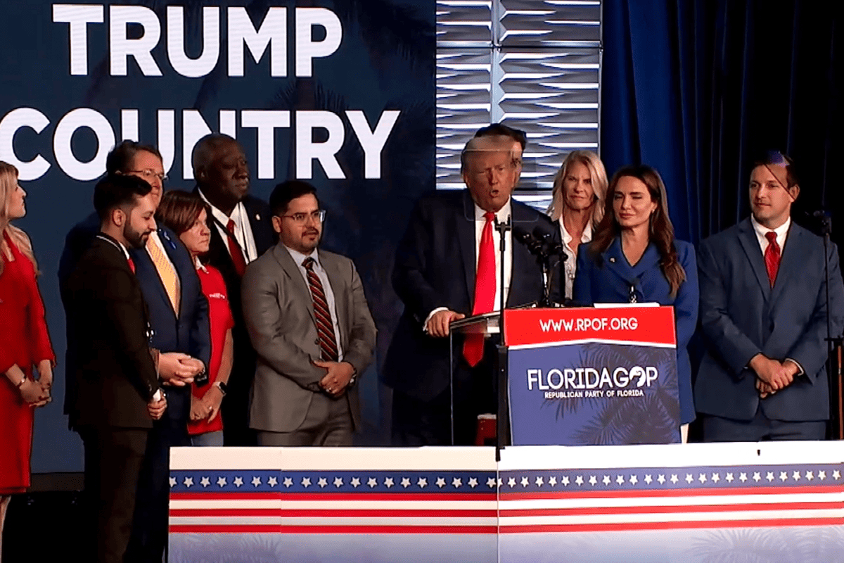 Former President Donald Trump brings up Florida lawmakers who endorsed him at the Republican Party of Florida Freedom Summit in Kissimmee, Fla., Nov. 4, 2023. (Video/Florida GOP, Rumble)