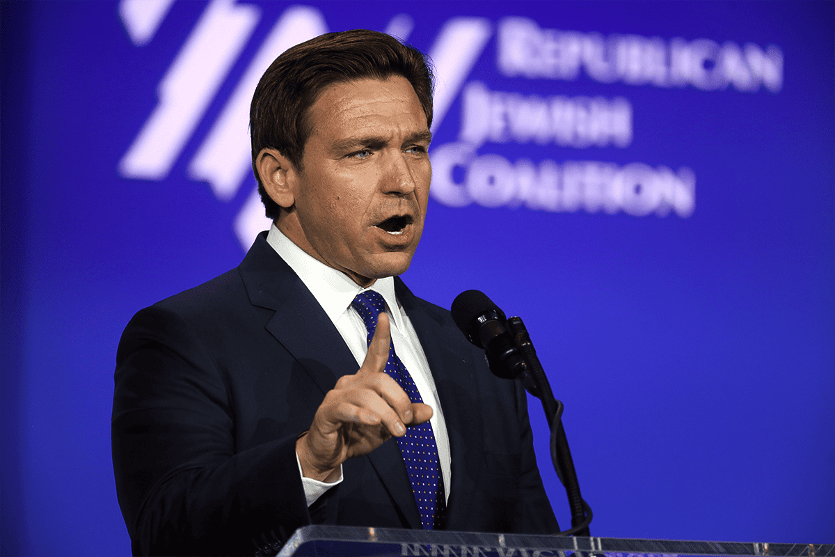 <a href=https://www.flickr.com/photos/gageskidmore/53299143451>Gov. Ron DeSantis speaking with attendees at the Republican Jewish Coalition's 2023 Annual Leadership Summit at the Venetian Convention & Expo Center in Las Vegas, Nev., Oct. 28, 2023.</a> (Photo/Gage Skidmore, Flickr)