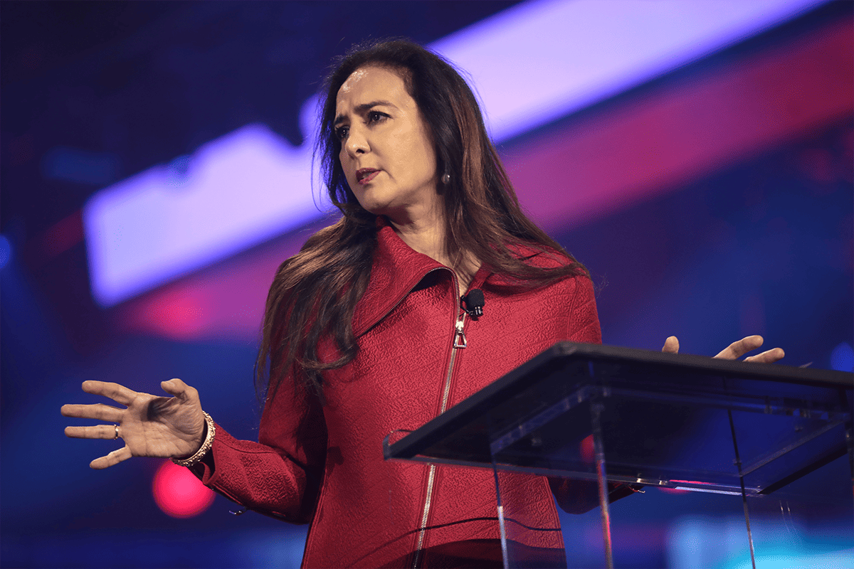 <a href=https://www.flickr.com/photos/gageskidmore/52587635427>Harmeet Dhillon speaking with attendees at the 2022 AmericaFest at the Phoenix Convention Center in Phoenix, Ariz., Dec. 20, 2022.</a> (Photo/Gage Skidmore, Flickr)