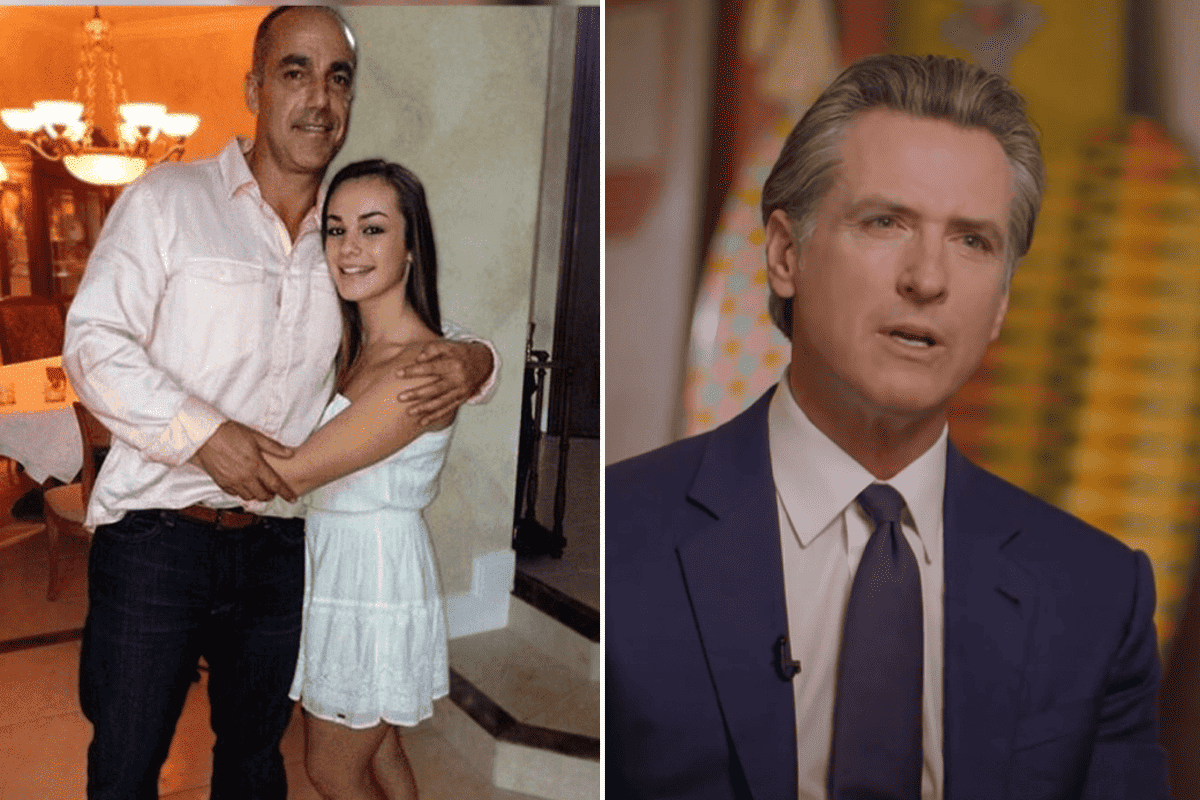 Andrew Pollack with his daughter, Meadow, and California Gov. Gavin Newsom. (Photos/Andrew Pollack; NBC News)