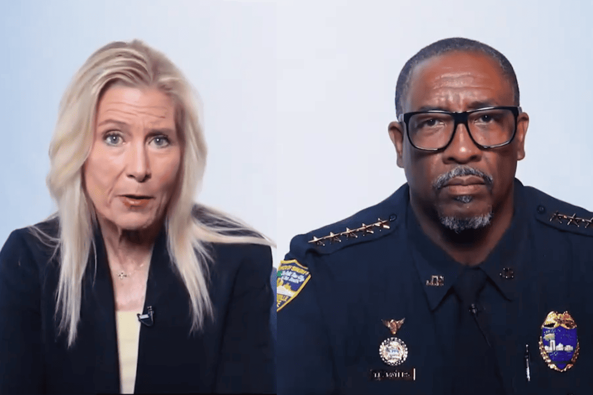 Jacksonville Mayor Donna Deegan and T.K. Waters in public service announcement, Dec. 20, 2023. (Video/Jacksonville Sheriff's Office)