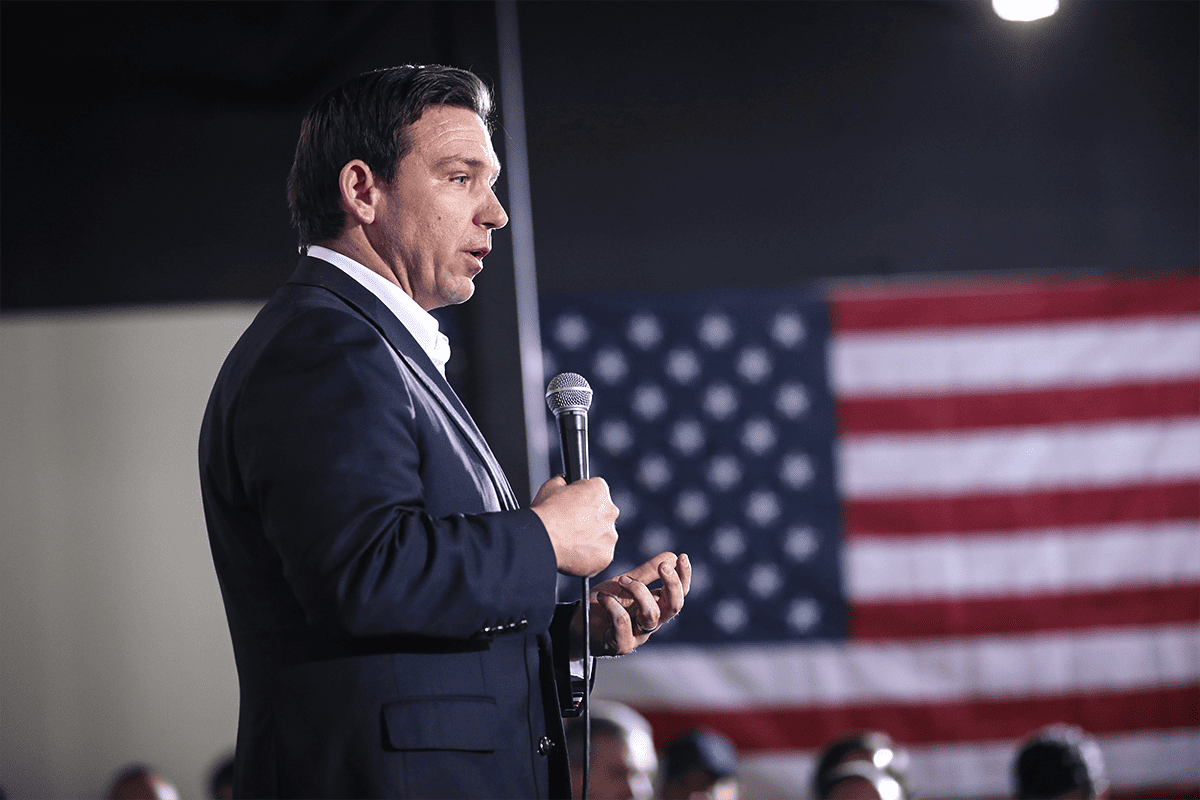 <a href=https://www.flickr.com/photos/gageskidmore/53464306374>Gov. Ron DeSantis speaking with supporters at a town hall hosted by Never Back Down at the Bella Love Event Venue in Clive, Iowa, Jan. 11, 2024.</a> (Photo/Gage Skidmore, Flickr)