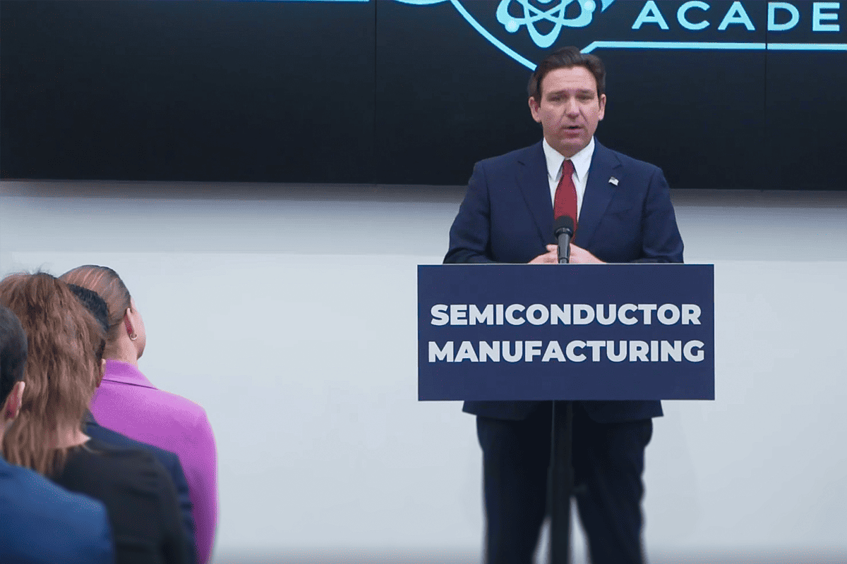 Gov. Ron DeSantis at a press conference on semiconductor manufacturing, Kissimmee, Fla., Jan. 26, 2024. (Video/DeSantis' office)