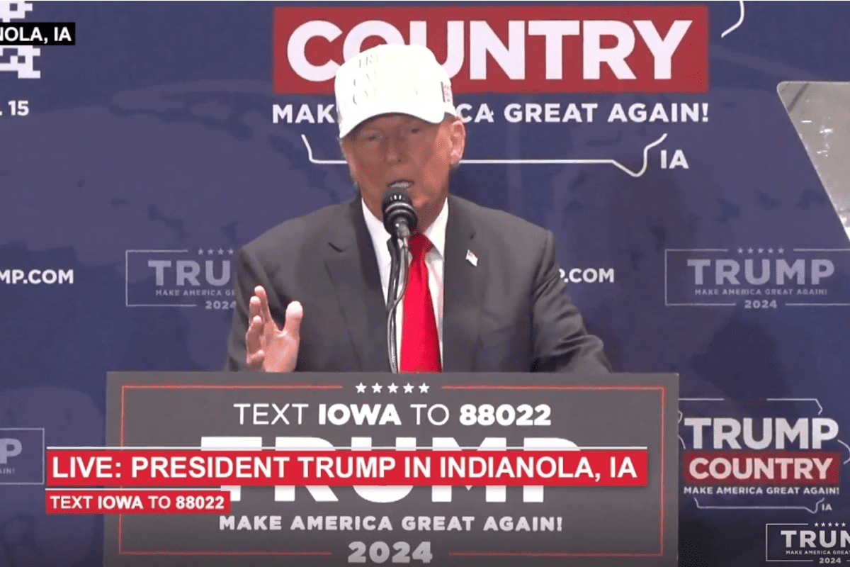 Former President Donald Trump campaigns in Indianola, Iowa, Jan. 14, 2024. (Video/Donald J. Trump, Rumble)