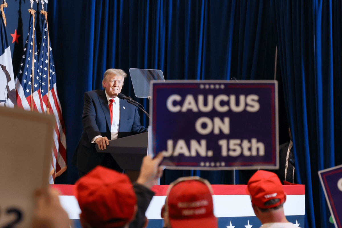 Former President Donald Trump at a rally in Iowa. (Photo/Dan Scavino Jr., X)
