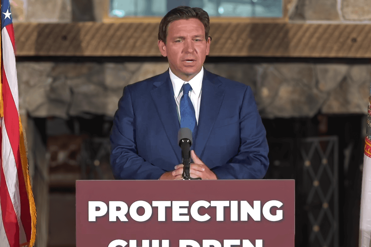 Gov. Ron DeSantis announces signing of new laws protecting children from sexual abuse, St. Petersburg, Fla., April 10, 2024. (Video/DeSantis' office)
