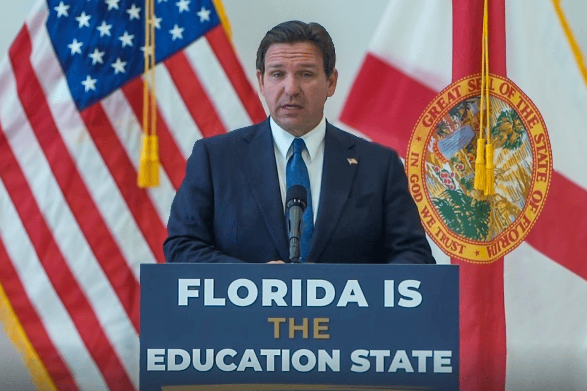Gov. Ron DeSantis signs major education legislation in Jacksonville, Fla., April 16, 2024. (Video/DeSantis' office)