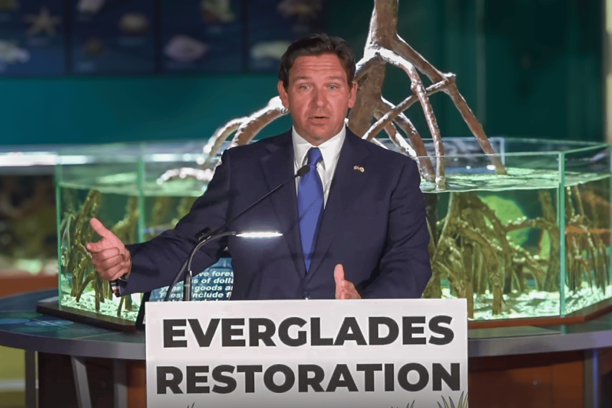 Gov. Ron DeSantis announces additional funding for Everglades restoration and water quality, West Palm Beach, Fla., April 22, 2024. (Video/DeSantis' office)
