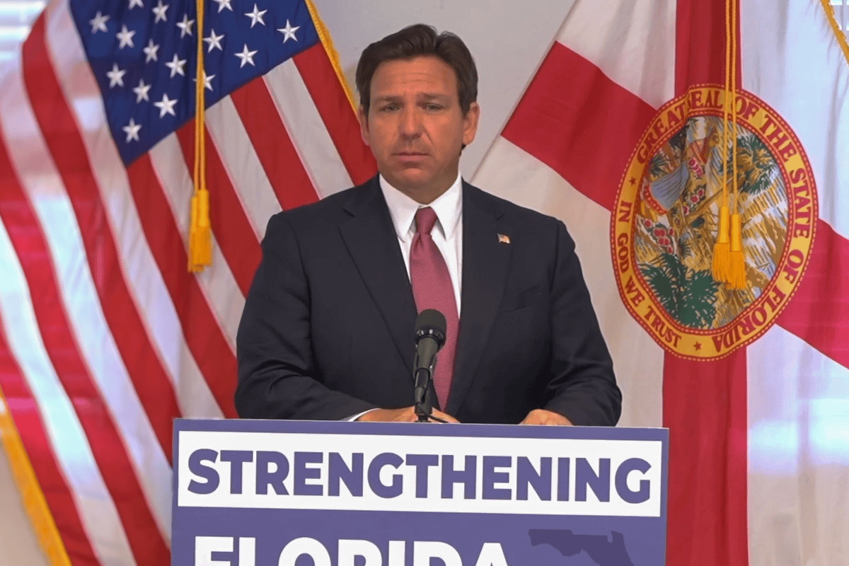 Gov. Ron DeSantis signs legislation to help strengthen Florida properties, Redington Shores, Fla., April 24, 2024. (Video/DeSantis' office)