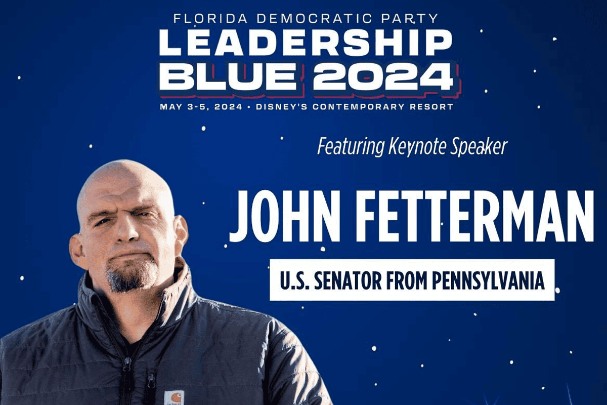 U.S. Sen. John Fetterman, D-Pa., to speak at Florida Democratic Party's Leadership Blue 2024 event. (Image/@FlaDems, X)