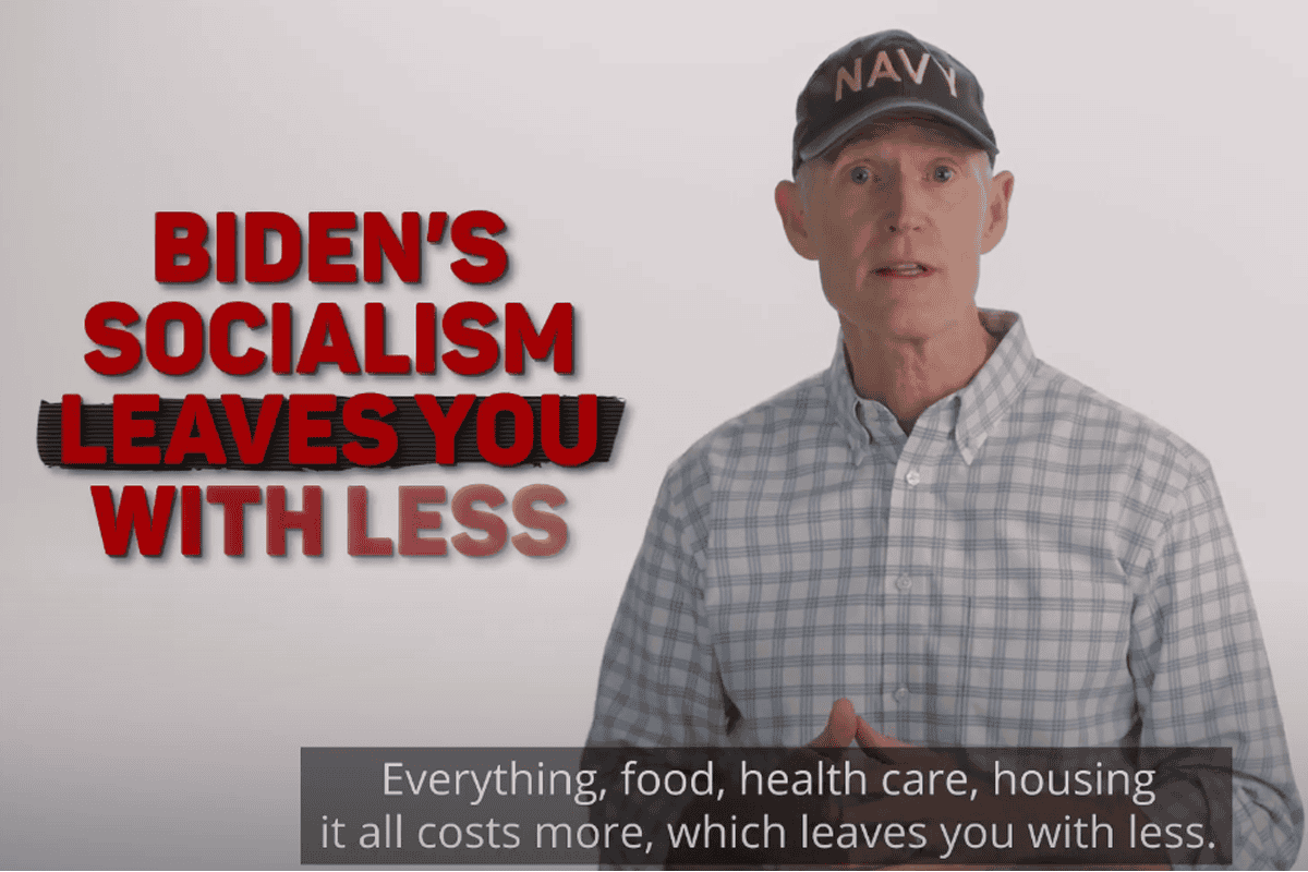 "Socialism" ad by Sen. Rick Scott, April 17, 2024. (Video/Team Rick Scott)