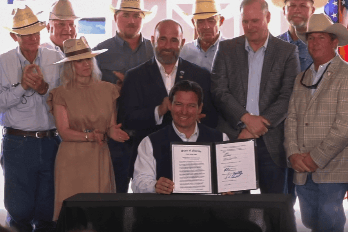 Gov. Ron DeSantis signs new law to ban lab-grown meat in Hardee County, Fla., May 1, 2024. (Video/DeSantis' office)