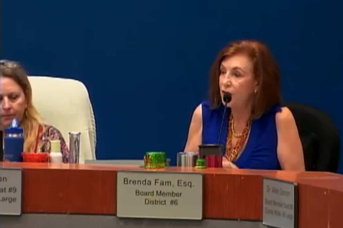 Brenda Fam at a Broward County School Board meeting. (Video/Broward Schools)