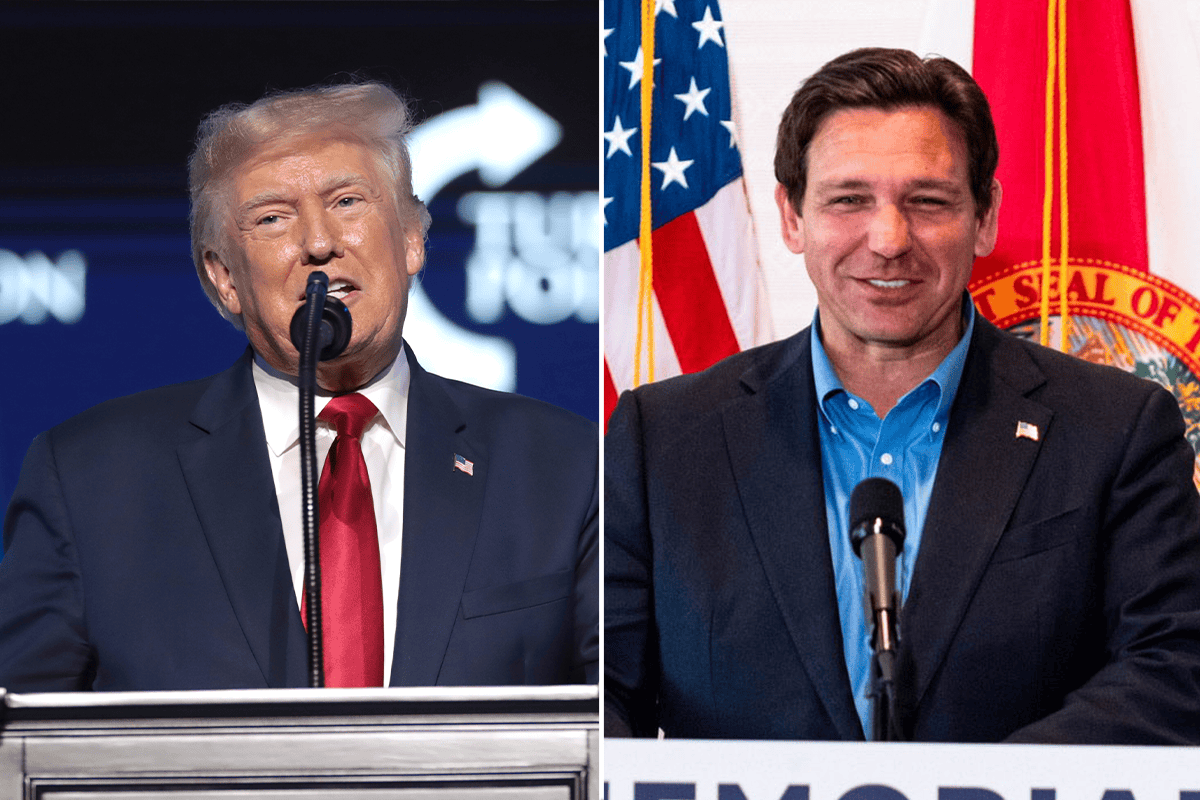 <a href=https://www.flickr.com/photos/gageskidmore/52252405460>Former President Donald Trump</a> and Gov. Ron DeSantis. (Photos/Gage Skidmore, Flickr; DeSantis' office)