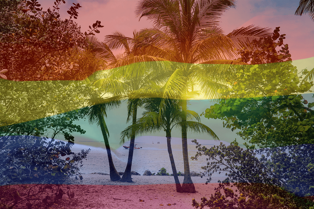 Key West, Fla. with an overlay of the rainbow pride flag. (Photos/Nextvoyage, Pexels; Alexander Grey, Unsplash)